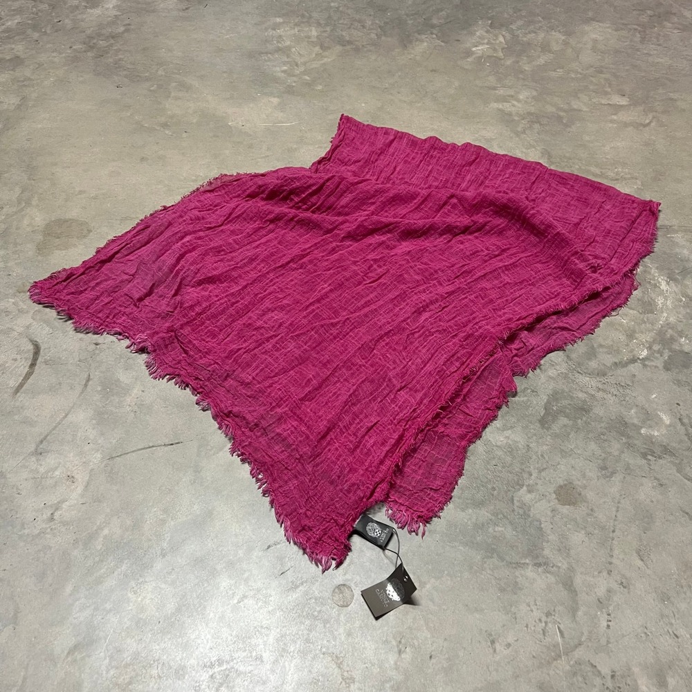 Vince Camuto Sangria Pink Cotton Crinkle Gauze Scarf Frayed Edge V68122012 NEW